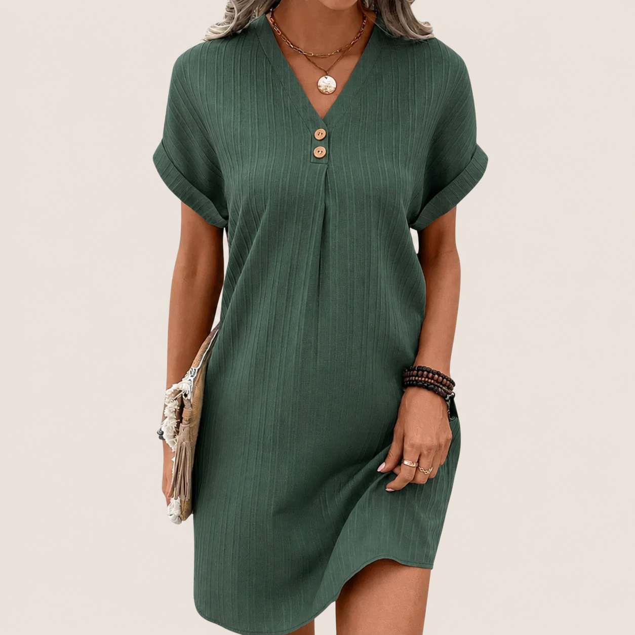 Robe mini à col V pour femme