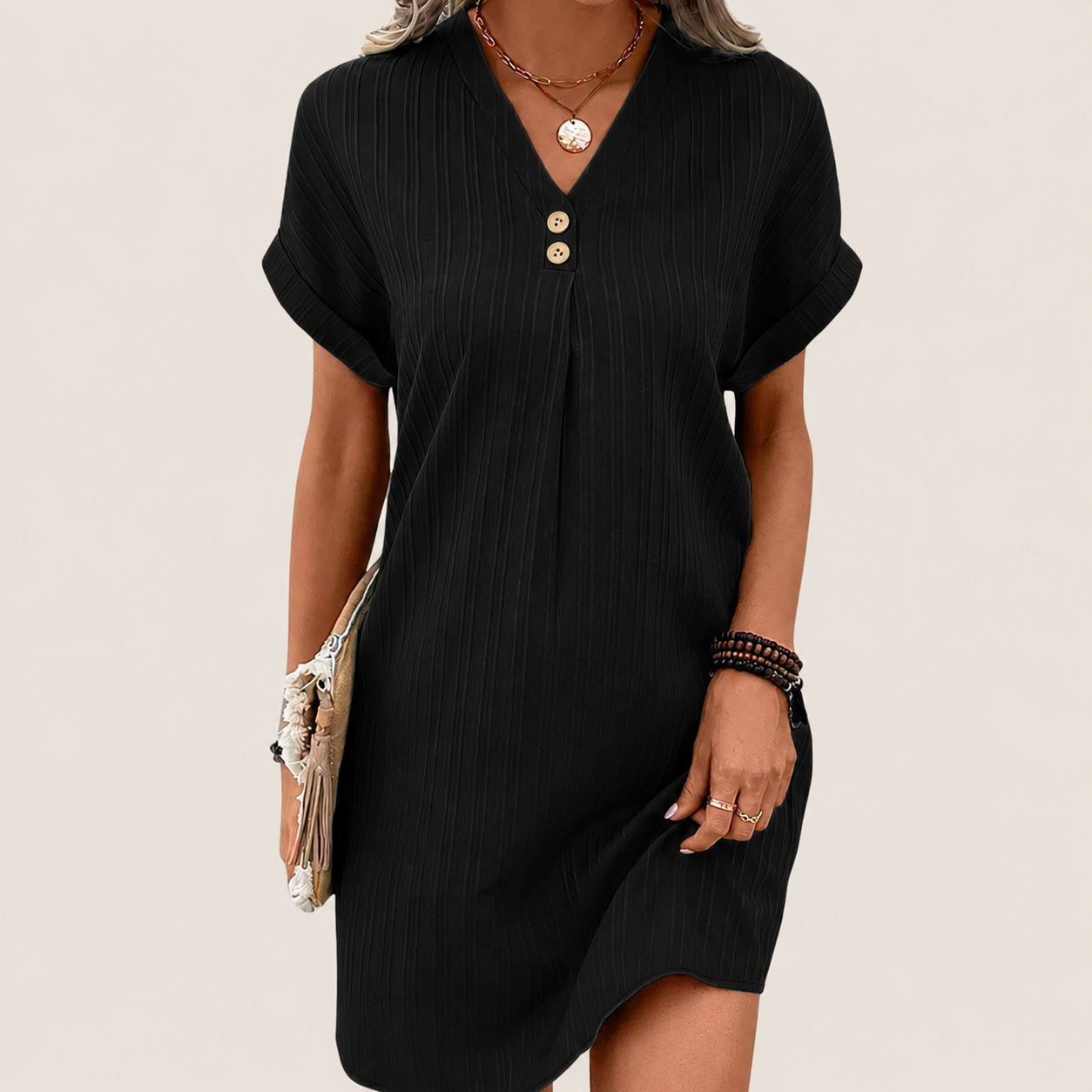 Robe mini à col V pour femme