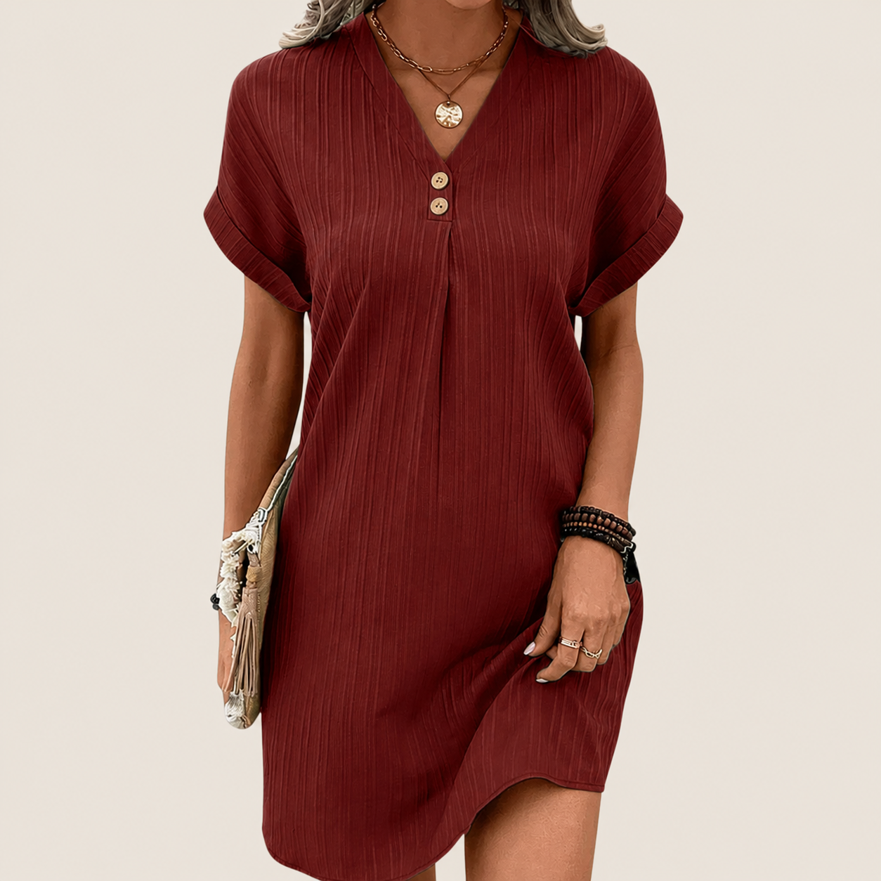 Robe mini à col V pour femme