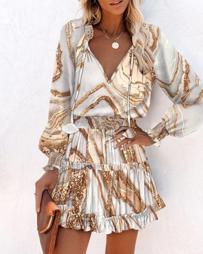 Robe mini à fleurs à manches longues pour femme