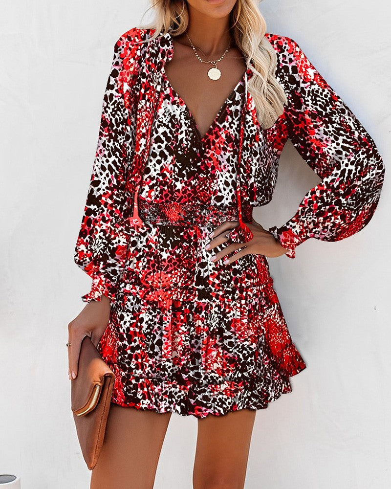 Robe mini à fleurs à manches longues pour femme