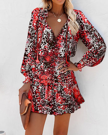 Robe mini à fleurs à manches longues pour femme