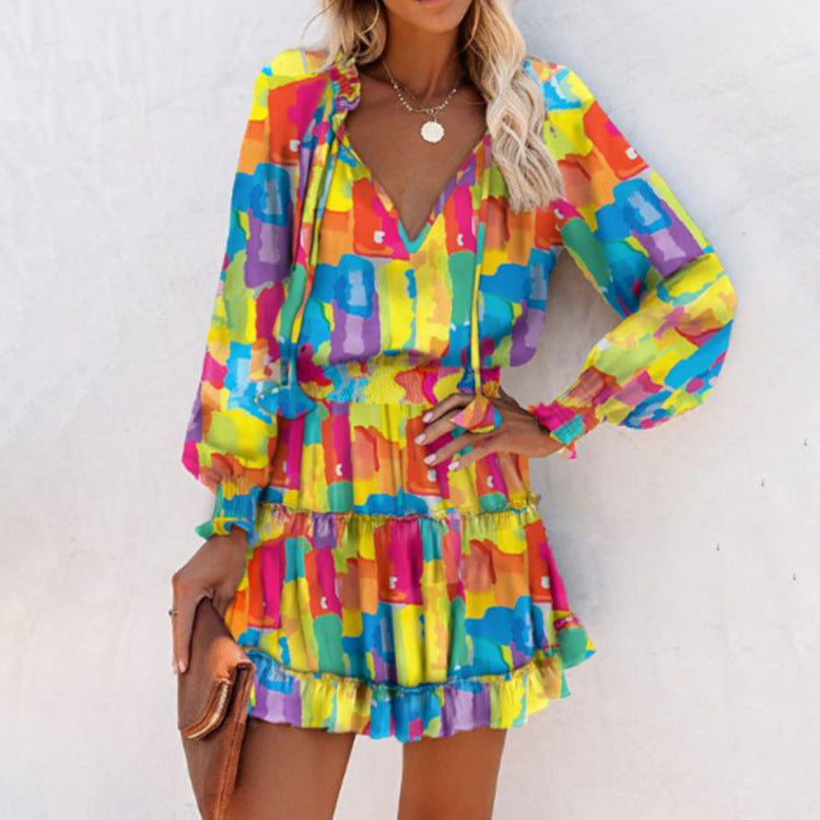 Robe mini à fleurs à manches longues pour femme