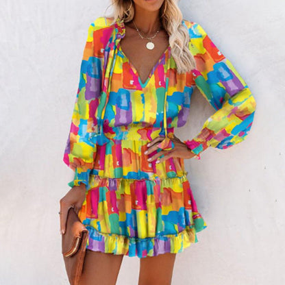 Robe mini à fleurs à manches longues pour femme