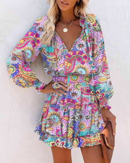 Robe mini à fleurs à manches longues pour femme