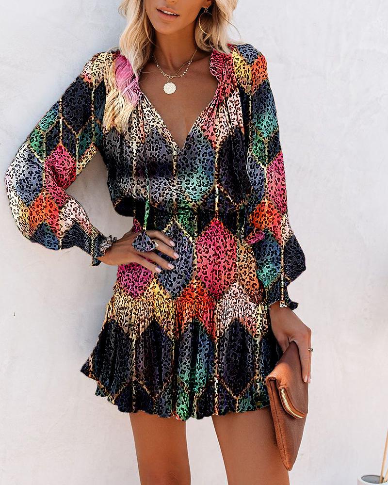 Robe mini à fleurs à manches longues pour femme