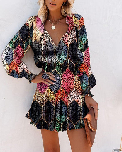 Robe mini à fleurs à manches longues pour femme