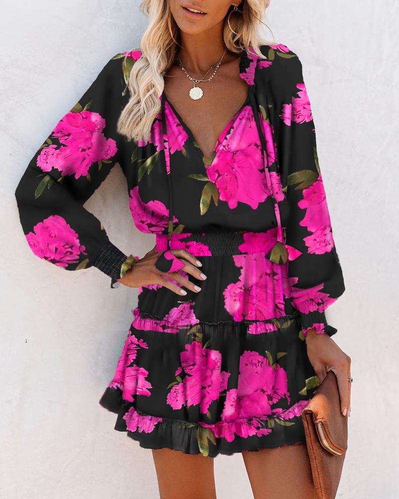 Robe mini à fleurs à manches longues pour femme