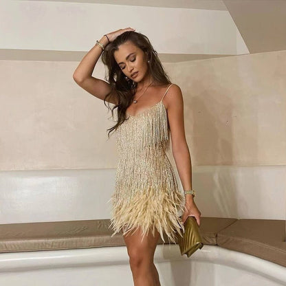 Robe mini à franges pour femme