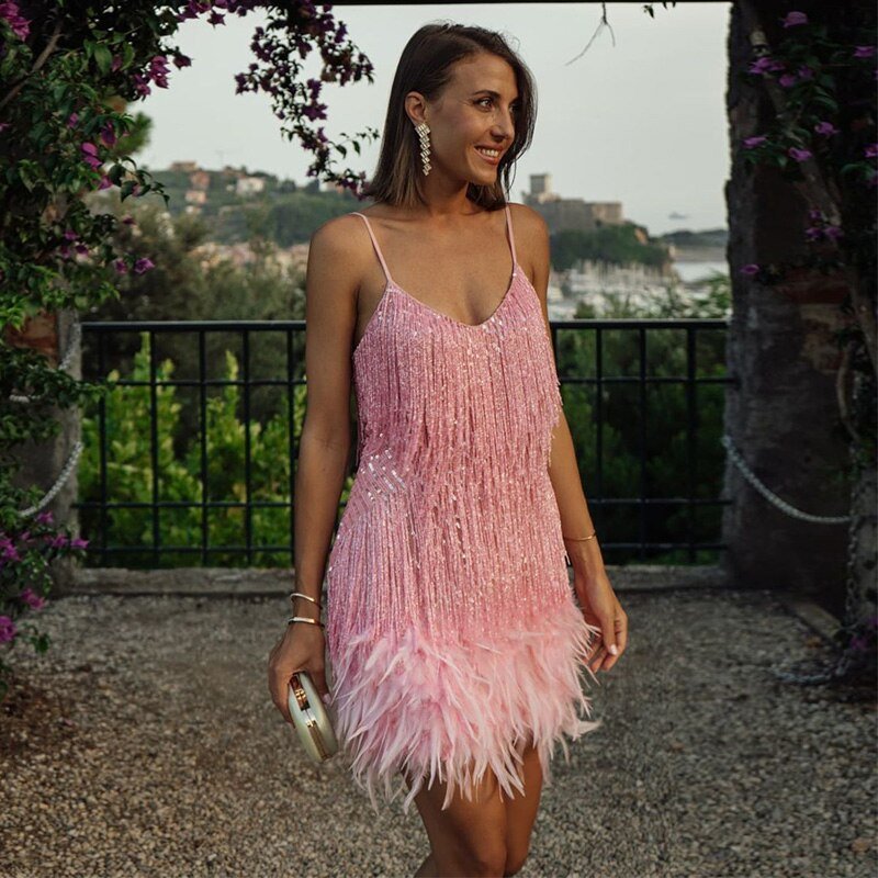 Robe mini à franges pour femme