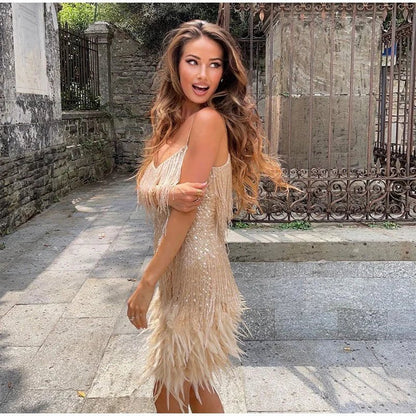 Robe mini à franges pour femme