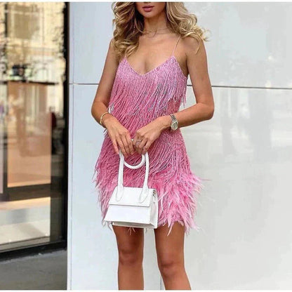 Robe mini à franges pour femme