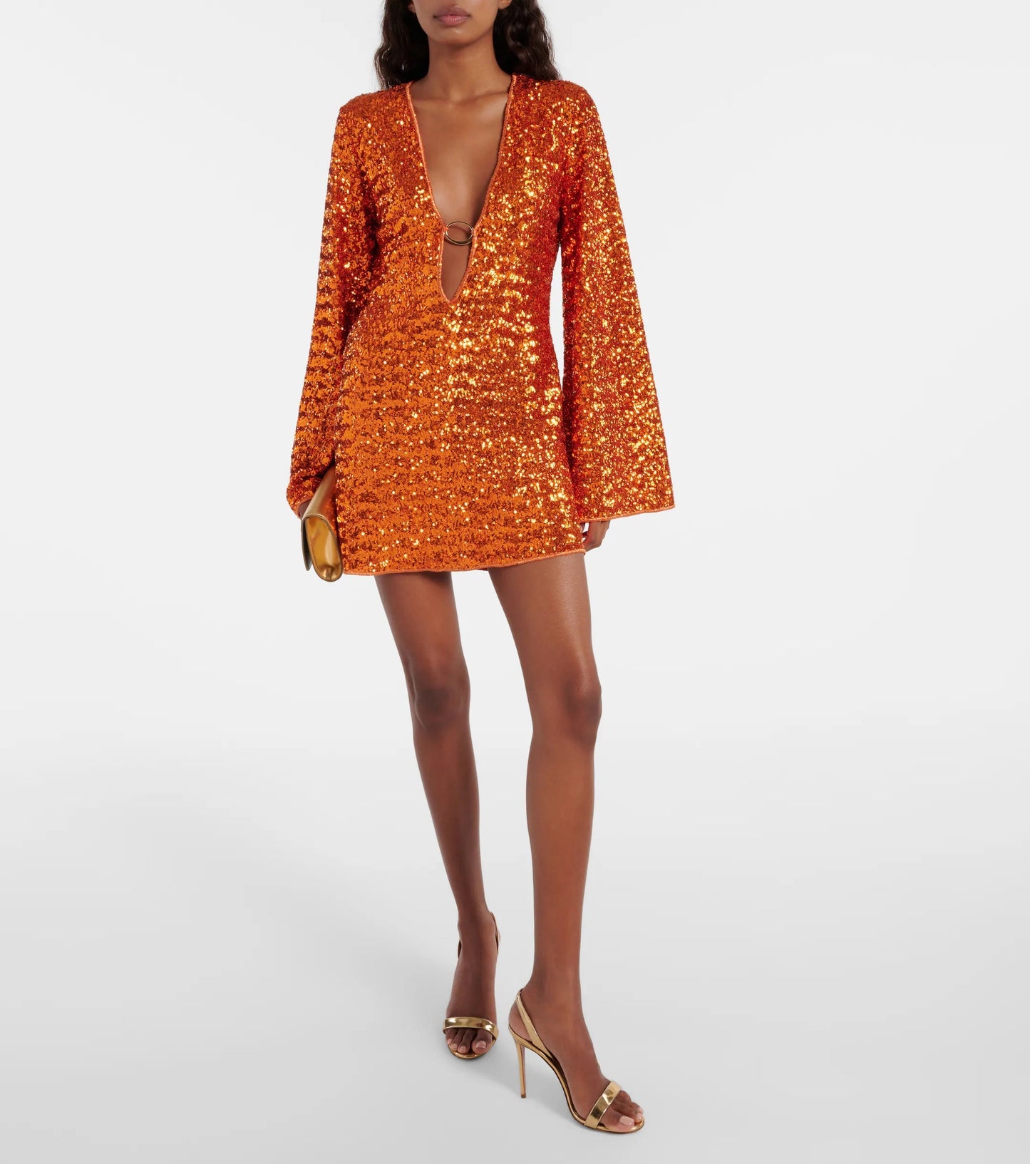 Robe mini à paillettes à décolleté plongeant pour femme