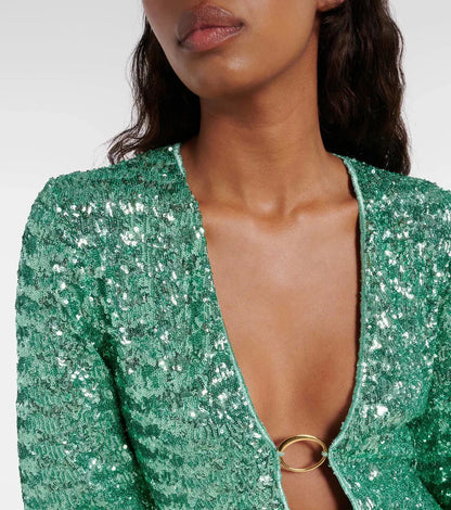 Robe mini à paillettes à décolleté plongeant pour femme