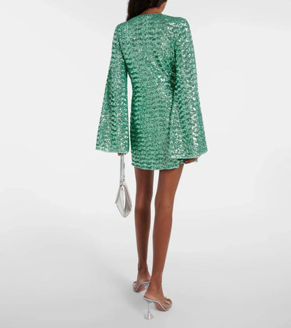 Robe mini à paillettes à décolleté plongeant pour femme