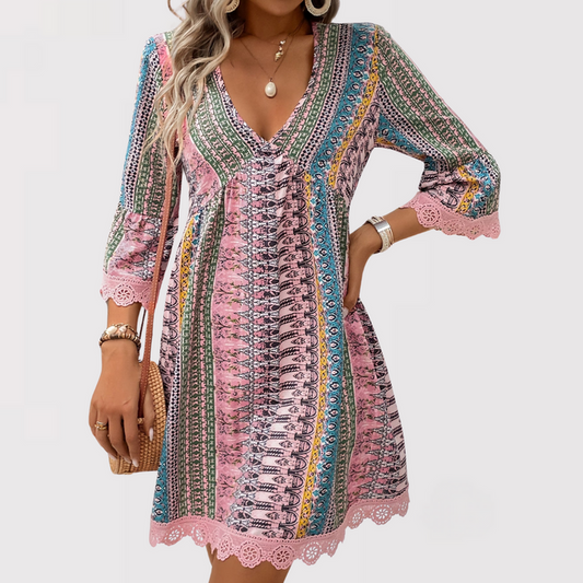 Robe mini trapèze à col en V femme