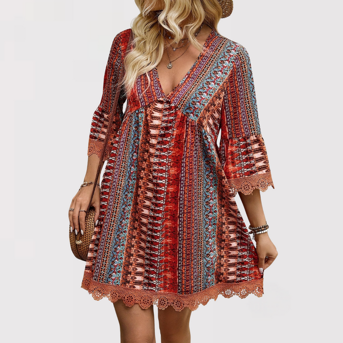 Robe mini trapèze à col en V femme