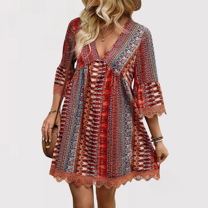 Robe mini trapèze à col en V femme