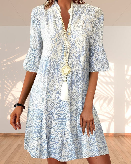 Robe mini trapèze à col en V pour femme