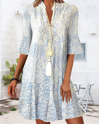 Robe mini trapèze à col en V pour femme