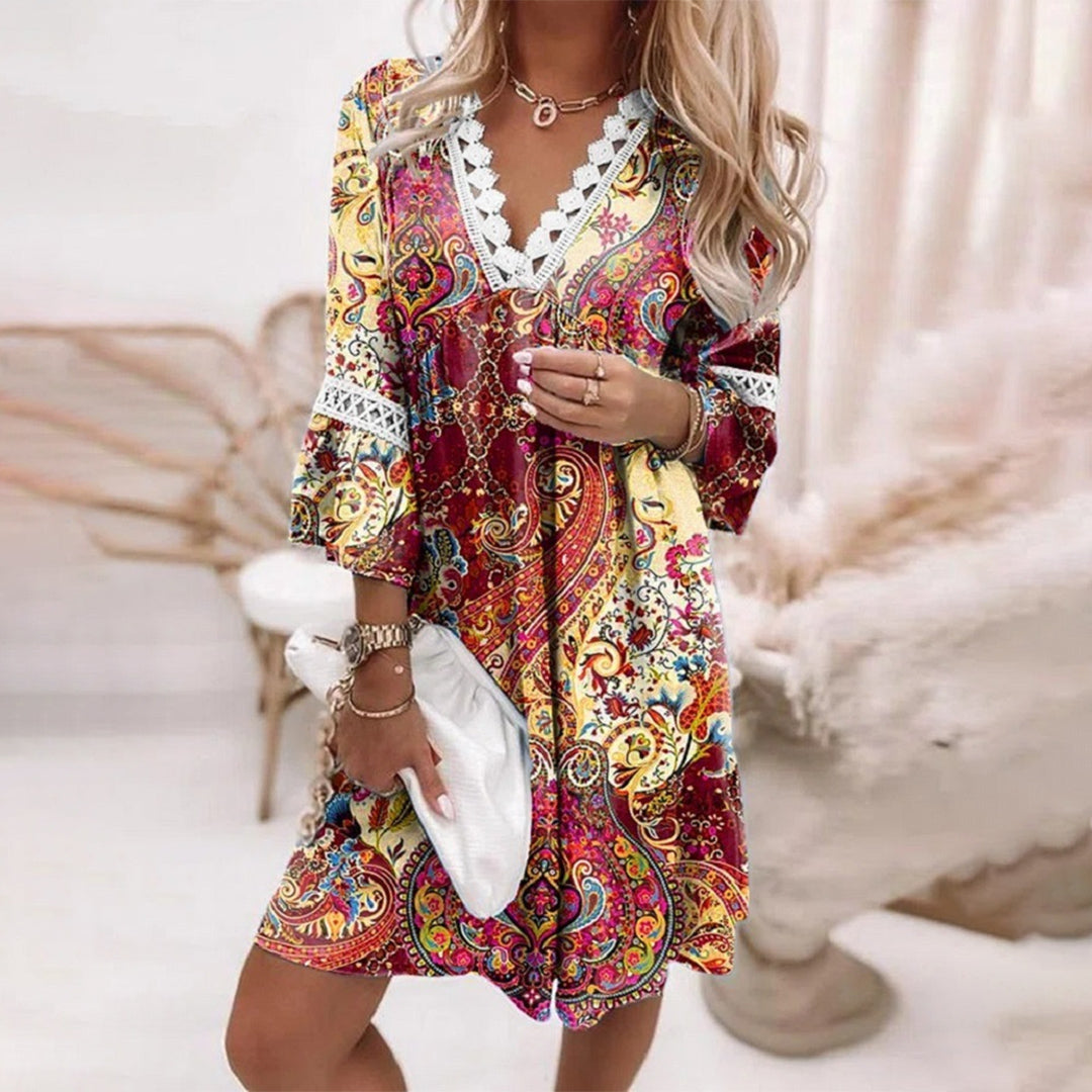 Robe mini trapèze à col en V pour femme