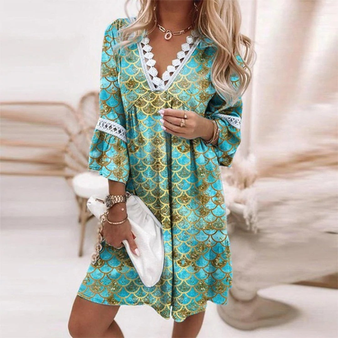 Robe mini trapèze à col en V pour femme