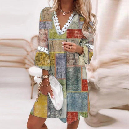 Robe mini trapèze à col en V pour femme