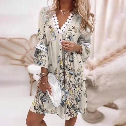 Robe mini trapèze à col en V pour femme