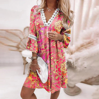 Robe mini trapèze à col en V pour femme