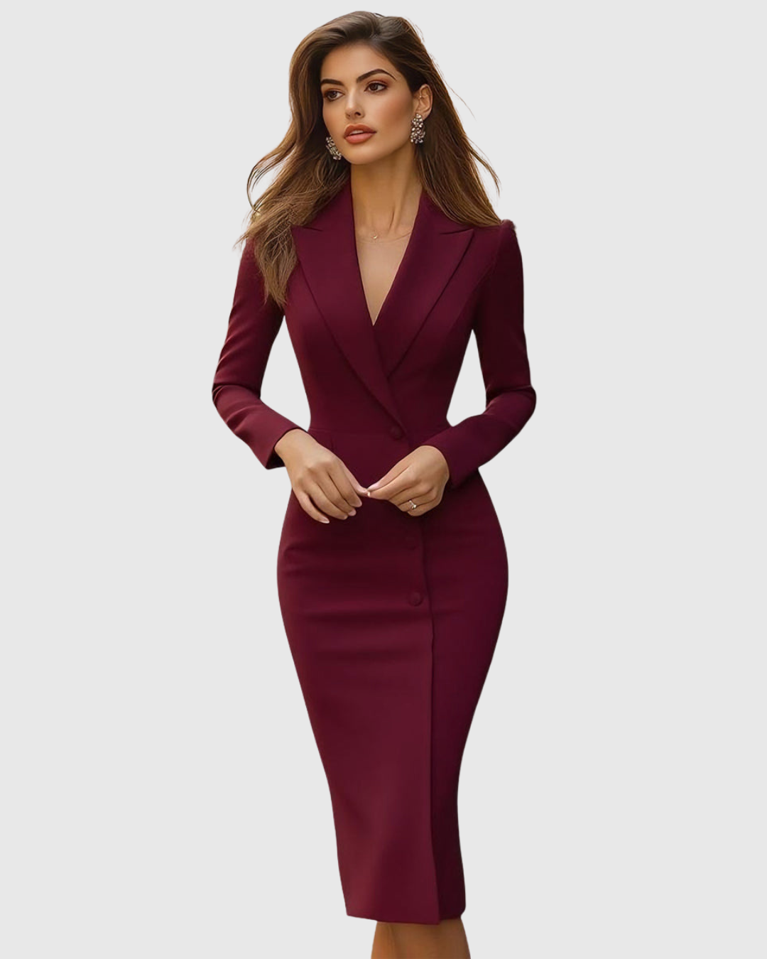 Robe moulante mi-longue à col en V pour femme