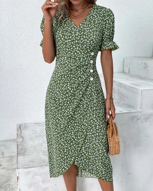 Robe portefeuille élégante à imprimé fleuri et col en V