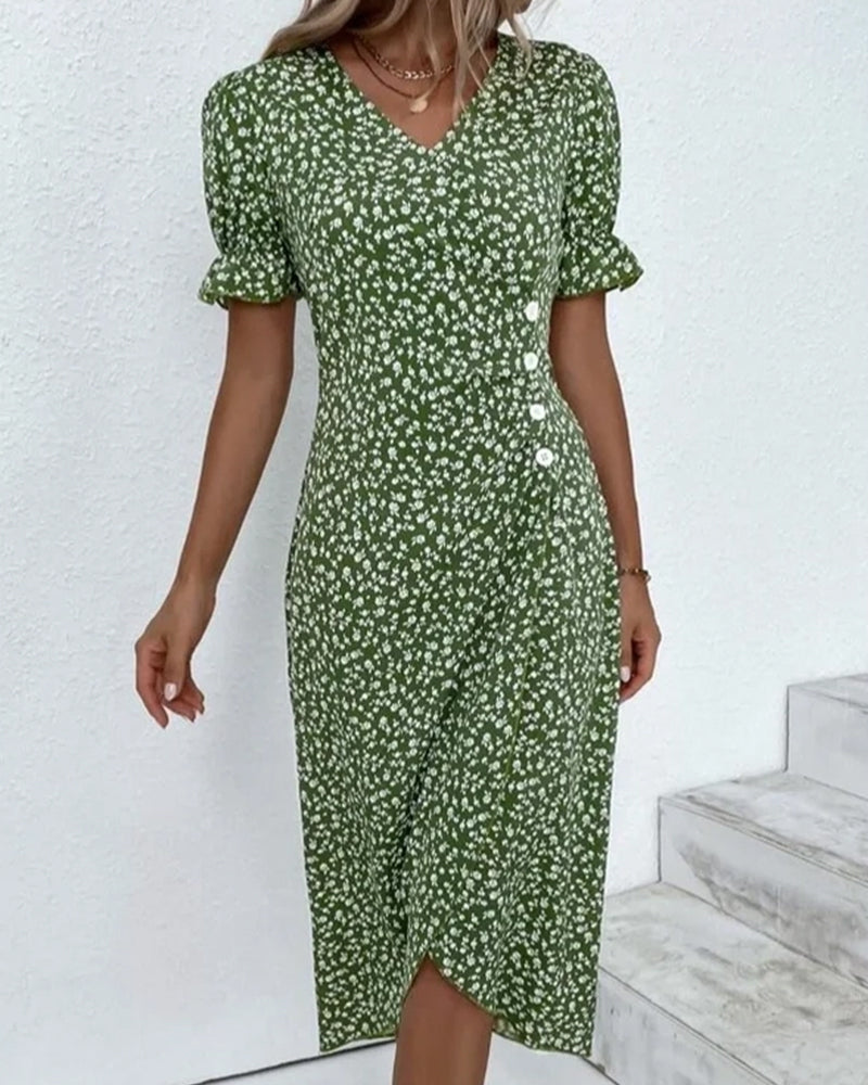 Robe portefeuille élégante à imprimé fleuri et col en V