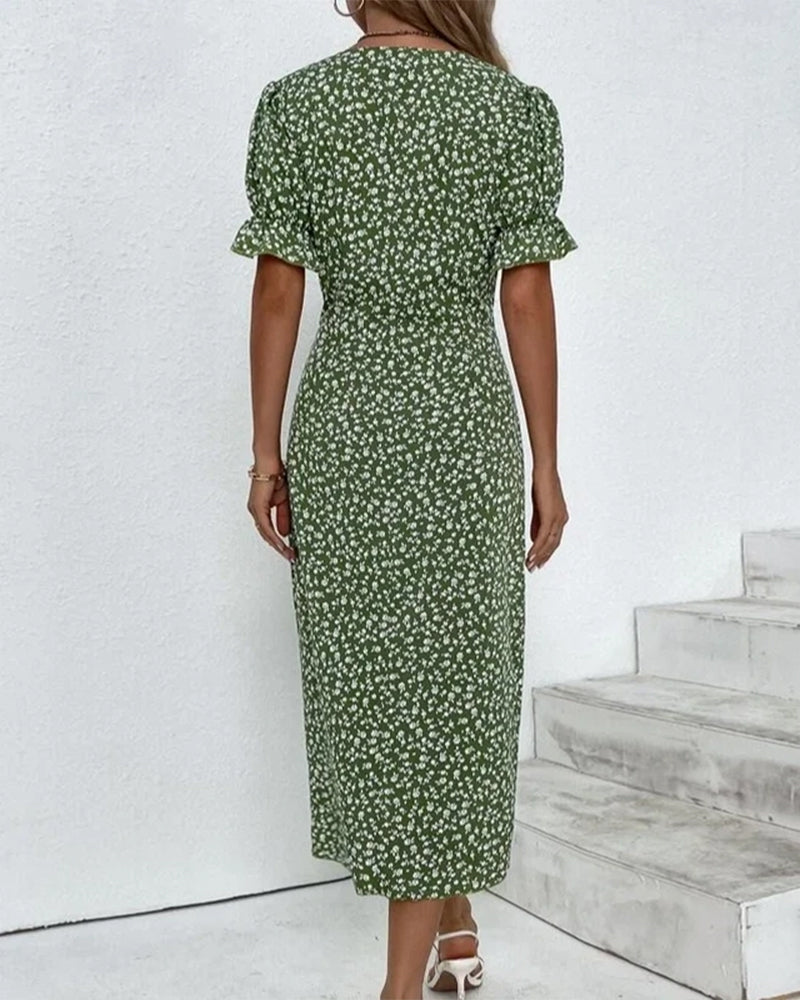 Robe portefeuille élégante à imprimé fleuri et col en V
