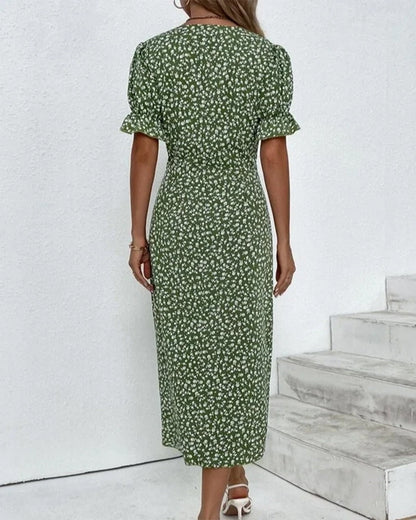 Robe portefeuille élégante à imprimé fleuri et col en V