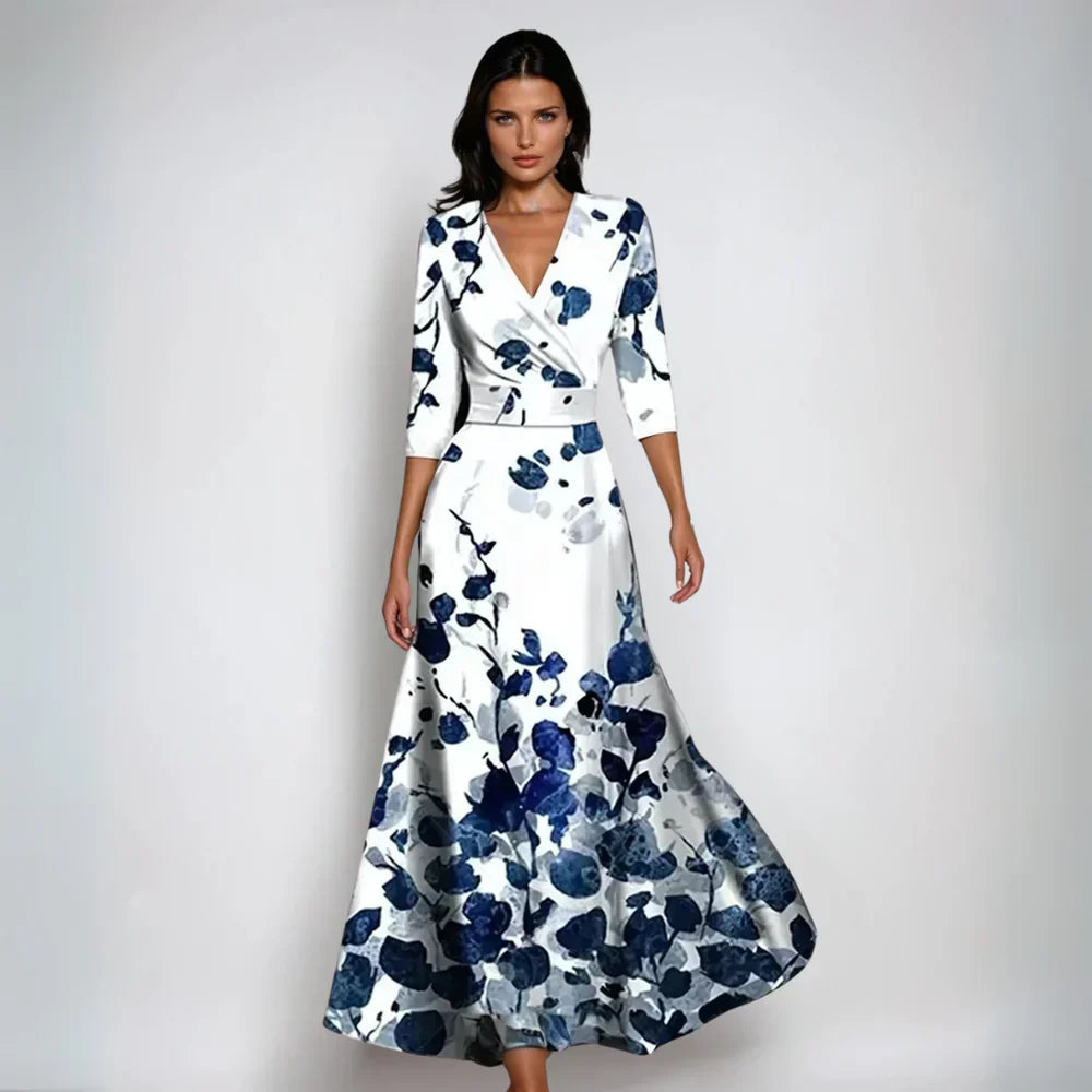 Robe portefeuille longue à fleurs pour femme
