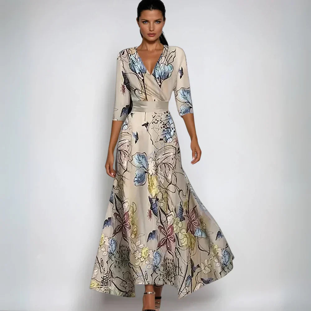 Robe portefeuille longue à fleurs pour femme