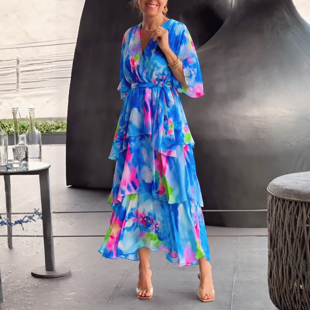Robe portefeuille mi-longue à col en V femme