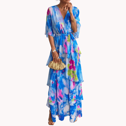 Robe portefeuille mi-longue à col en V femme