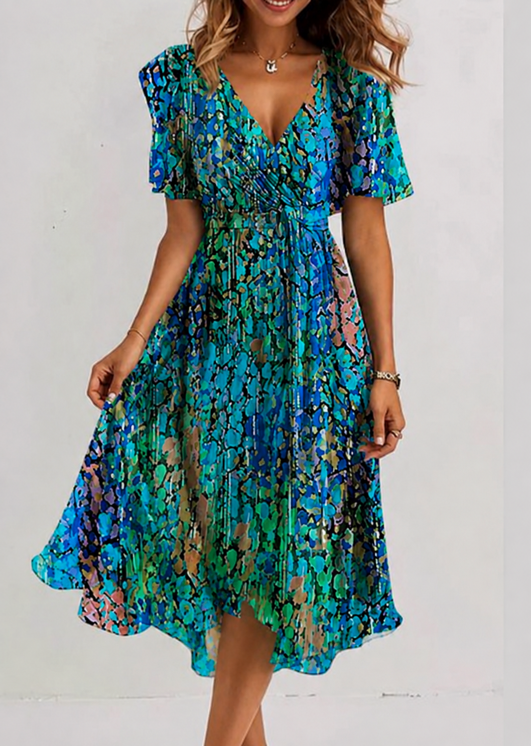 Robe portefeuille midi à fleurs pour femme