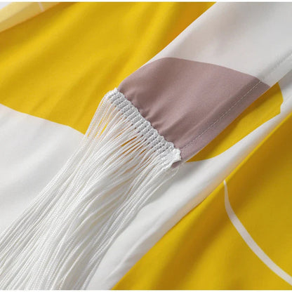 Robe portefeuille midi à une épaule à franges pour femme