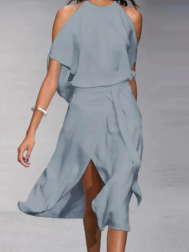 Robe portefeuille midi sans manches pour femme