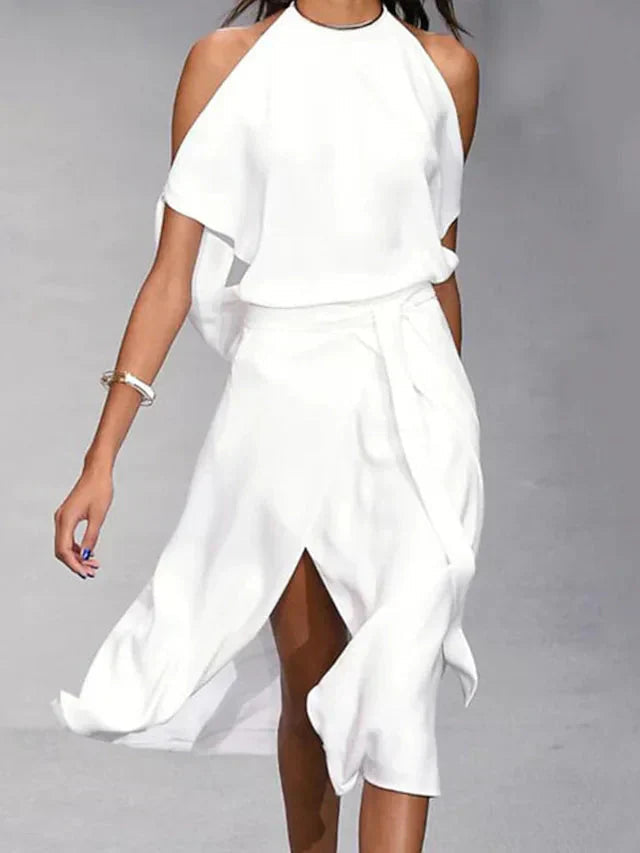 Robe portefeuille midi sans manches pour femme