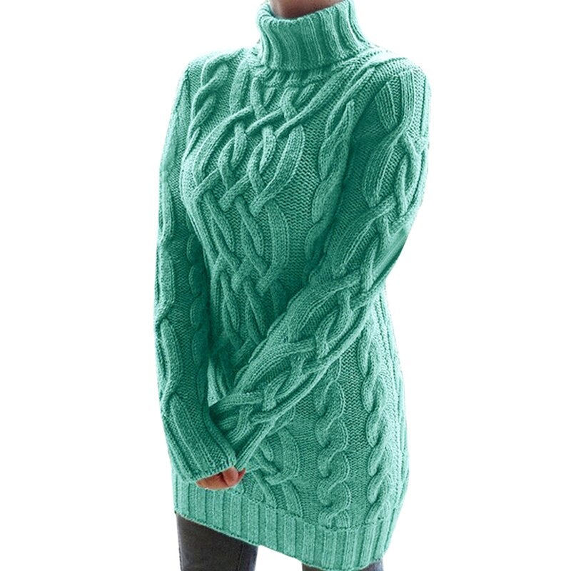 Robe pull femme à col roulé torsadée