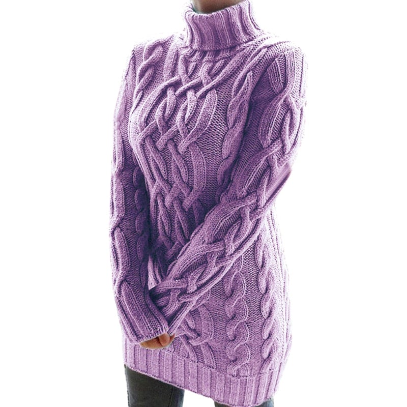 Robe pull femme à col roulé torsadée