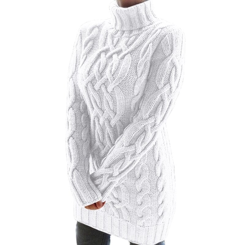 Robe pull femme à col roulé torsadée