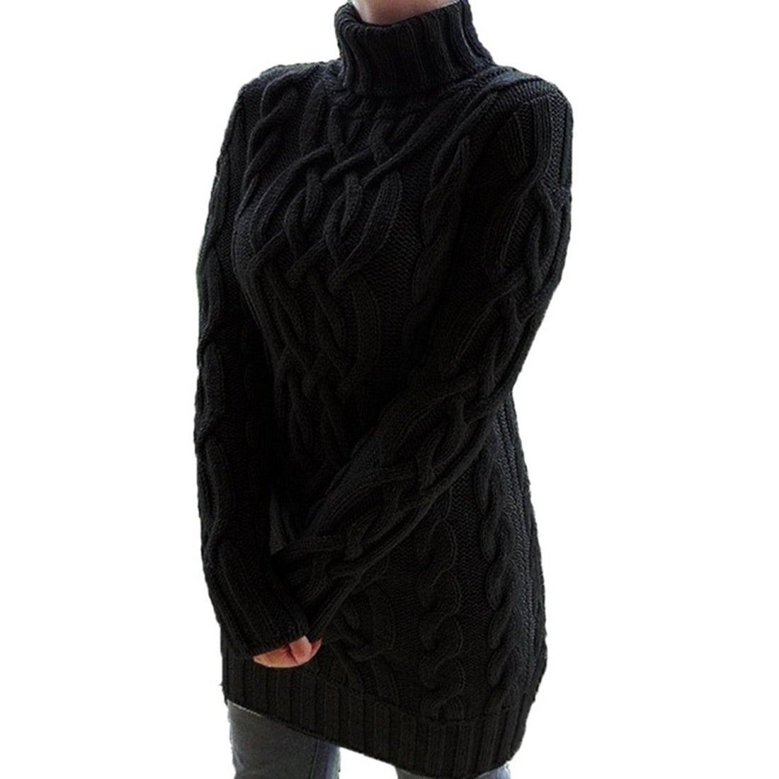 Robe pull femme à col roulé torsadée