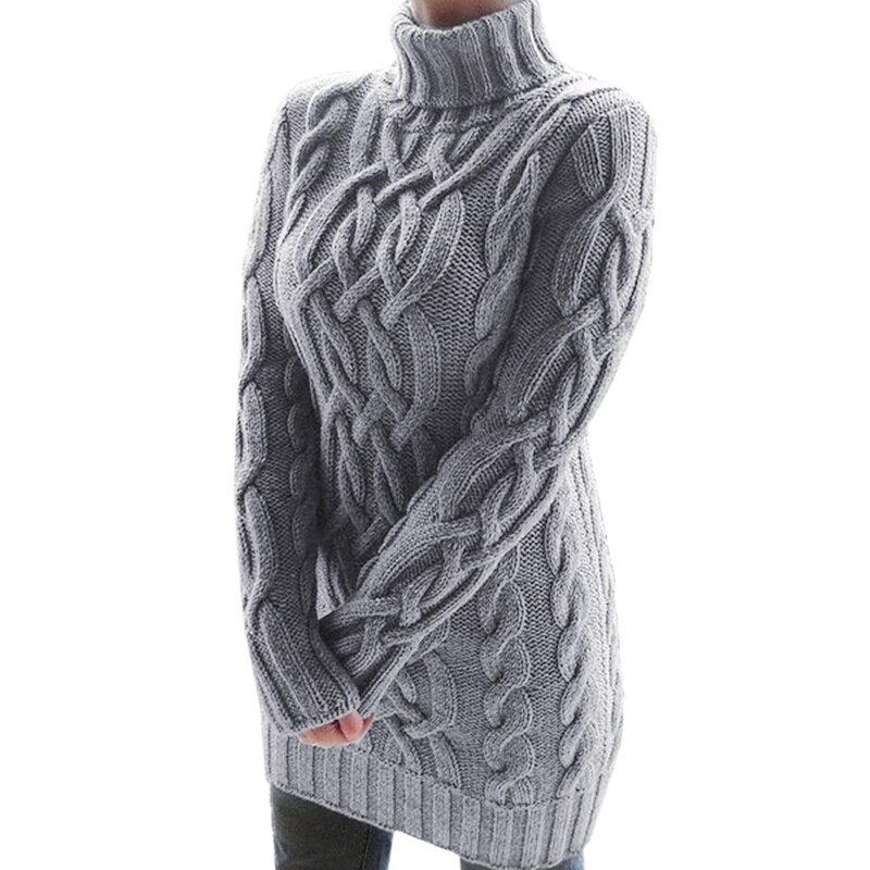 Robe pull femme à col roulé torsadée
