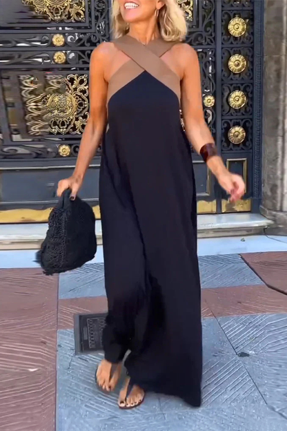 Robe sans manches à encolure américaine croisée et à empiècements