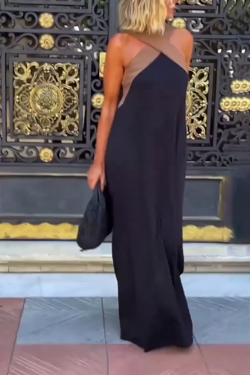 Robe sans manches à encolure américaine croisée et à empiècements