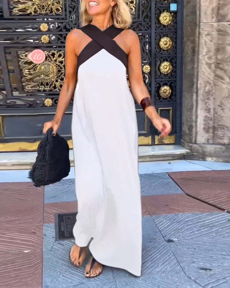 Robe sans manches à encolure américaine croisée et à empiècements